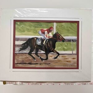 John N Booth Signed Horse Racing Jockey Watercolor Matted Art Print